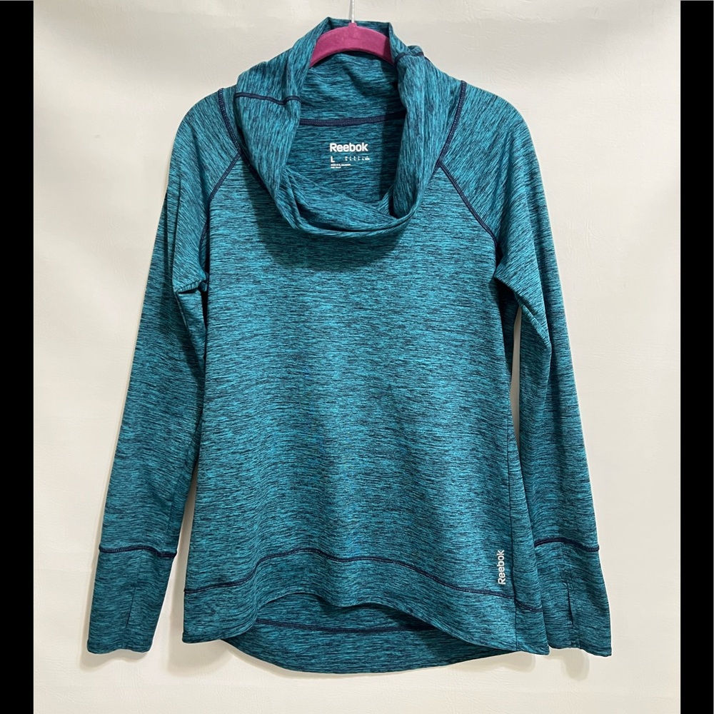 Reebok Play Warm infinity long sleeve shirt mock neck teal black sz L Hi-Lo